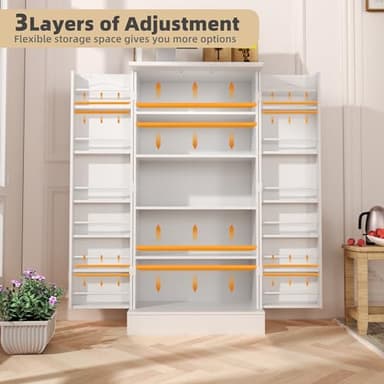 kepptory Kitchen Pantry Cabinet, Pantry Storage Cabinet with Adjustable Shelves and Drawer, Sideboard Buffet Cupboards Storage Shelf for Home Office Use (White, 16" D x 24" W x 47" H) - Image 5