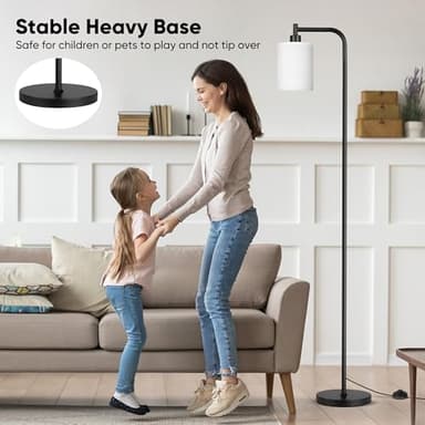QiMH Floor Lamps for Living Room, Modern Floor Lamp with Frosted Glass Shade, Industrial Standing Lamp with LED Bulbs, Tall Pole Lamp for Bedroom Home Office (Black) - Image 4