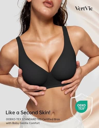 Vertvie Jelly Wireless Bras for Women Push Up Plunge Seamless T-Shirt Bras No Underwire Supportive Full Coverage Bralettes(Black,3X-Large) - Image 4