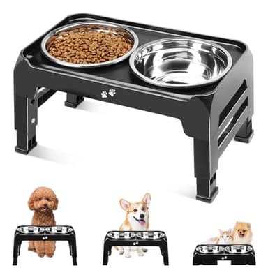 COMESOON Elevated Dog Bowls for Small Medium Dogs, 3 Height Adjustable Raised Stand with 2 Thick 6" Stainless Steel Food Bowls, Non-Slip Feeder Adjusts to 2.75", 6", 7.5", Black - Image 1