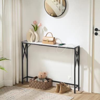 MAHANCRIS Sofa Table with Charging Station, 39.4” Narrow Entryway Console Table, Slim Hallway CouchTable, for Entrance, Foyer, Living Room, Hallway, Marble CTHM151E01 - Image 2