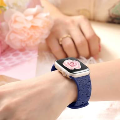 6 Pack Floral Engraved Bands Compatible with Apple Watch Band 40mm 44mm 38mm 41mm 45mm 49mm 42mm Women, Soft Silicone Cute Flower Sport Strap for iWatch Bands Series 11 10 9 8 7 6 5 4 3 2 1 SE Ultra 3 - Image 6