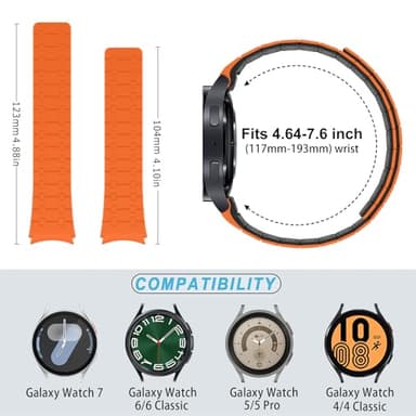 Amizee No Gap Band Compatible with Samsung Galaxy Watch 7 6 5 4 FE Band 40mm 44mm/Watch 6 Classic 43mm 47mm/Watch 5 Pro 45mm/Watch 4 Classic, 20mm Magnetic Silicone Strap for Women Men, Orange/Black - Image 6
