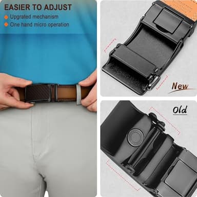 BULLIANT Men's Ratchet Belt 2 Pack-Click Leather Belt Adjustable for Men Gift 1 3/8-Cut for Perfect Fit(Black/Tawny,42"-48" Waist Adjustable) - Image 4