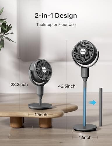 PELONIS Pedestal Fan, Air Circulator, Ultra OmniFlow (135°+90°Auto Oscillation), Quiet Floor Fan with 3 Speeds, Remote, 7H Timer, Memory Function, Adjustable Height, Standing Fan for Bedroom - Image 6