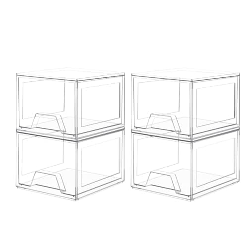Damomo 4 Pack Stackable Organizer Drawers, 4.4" Tall Clear Bathroom Makeup Organizer and Storage, Acrylic Small Organizers Bins for Vanity, Undersink, Bathroom, Pantry, Kitchen Cabinets - Image 1