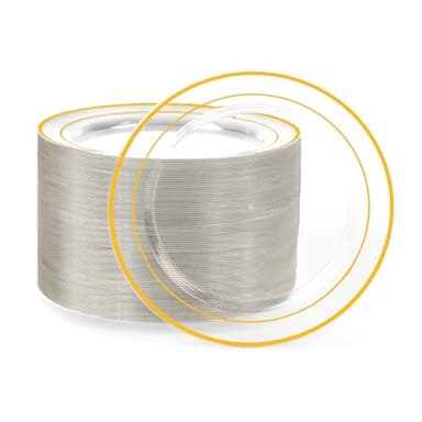 I00000 100Pcs Small Clear Gold Dessert Plates,Clear Disposable Plates with Gold Rim 7 Inch,Premium Hard Fancy Small Plates,Perfect for Birthday and Wedding - Image 1