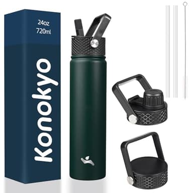 Konokyo Insulated Water Bottle 24oz Stainless Steel Sport Bottles with 3 Lids,Army Green - Image 1