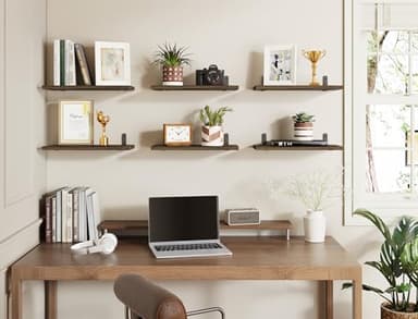 Fixwal Wood Floating Shelves - Set of 6, Wall Mounted, Farmhouse Style for Bedroom & Bathroom - Image 7