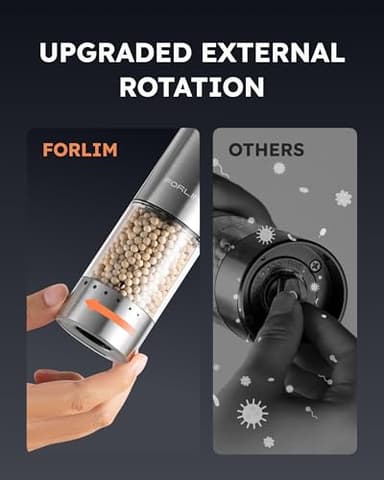 FORLIM Electric Salt and Pepper Grinder Set Rechargeable, Upgraded Washable, Automatic One-Handed Operation with LED, Adjustable Coarseness Pepper and Salt Grinder Refillable, Stainless Steel(Silver） - Image 4