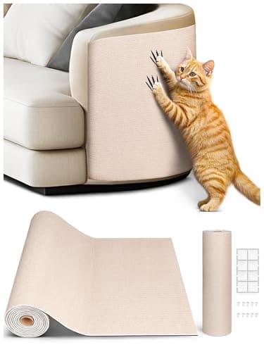 Minyii 78.7"x15.8" Cat Scratch Mat, Trimmable Self-Adhesive Carpet, DIY Climb Cat Scratcher for Furniture Couch or Wall Protector, Covering Cat Scratching Post Replacement Pads (Beige) - Image 1