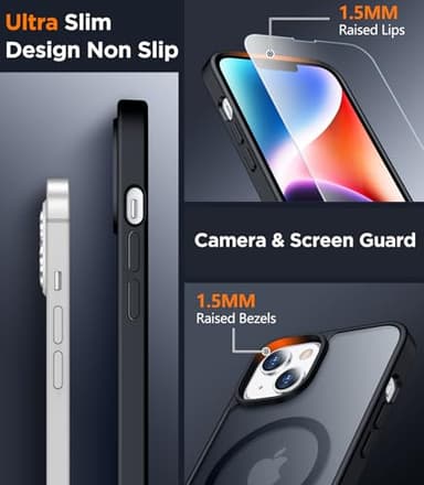 SPIDERCASE Designed for iPhone 14 Case/iPhone 13 Case, Magnetic Translucent [2 Pack Tempered Glass Screen Protector] Anti-Fingerprint Anti-Scratch for iPhone 14/13 6.1”, Black - Image 3