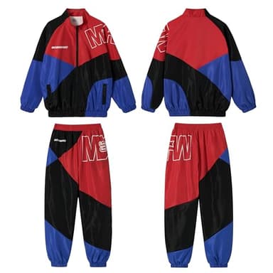 LOLANTA Unisex Kids' Colorblock Tracksuit Teens Fall Clothes Boys Windbreaker Casual Outerwear Jacket Travel (Red, 10-12) - Image 2