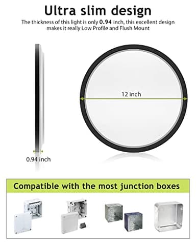 1PACK Flush Mount LED Ceiling Light Fixture Black, 12Inch 28Watt, Dimmable & 3000K-4500K-6000K 3 Color Selectable Ceiling Lamp 3200LM Low Profile Ceiling Light for Kitchen Bedroom Hallway Porch - Image 4