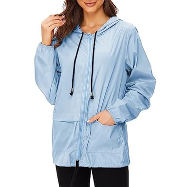 Zando Lightweight Rain Jacket Women with Hood Packable Raincoats for Adults Women Plus Size Rain Jackets for Women Waterproof Anorak Jacket Womens Windbreaker Jacket Blue 2XL - Image 1