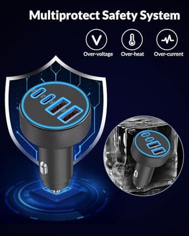 [4 in 1] USB C Car Charger, 4-Port 90W Super Fast Charging Cigarette Lighter Adapter, Dual 45W USBC & USB-A Multiport Car Phone Charger Accessories for iPhone 17 16 15 14 13 12, iPad, Galaxy, Tablet - Image 6