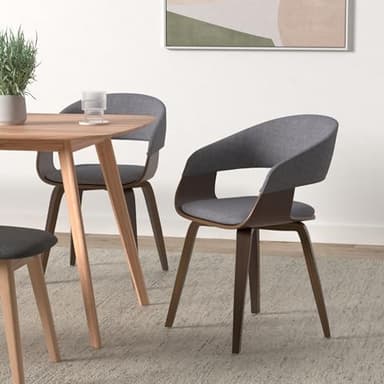 SIMPLIHOME Lowell Dining Chairs - Upholstered Walnut Finish Bentwood Frame and Linen-Style Fabric Kitchen Chair in Light Grey, Modern Dining Room Seating with Curved Back and Padded Seat - Image 2