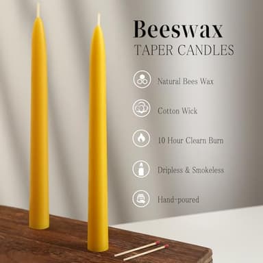 9-inch Beeswax Taper Candles, Natural Beeswax Long Candle Sticks, 10 Hours Burn Time, Smokeless & Dripless Taper Candle for Table Decor, Unscented Bee Wax Tapered Candles (8 Packs) - Image 3