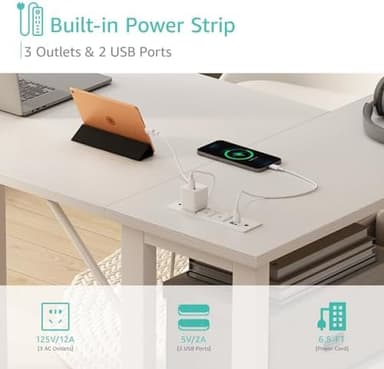 Lufeiya White L Shaped Computer Desk with Drawers & Storage Shelves, 47 Inch Corner Reversible Desk with Power Outlet for Home Office Bedroom, L-Shaped Teen PC Desks with Fabric Drawer, White - Image 5