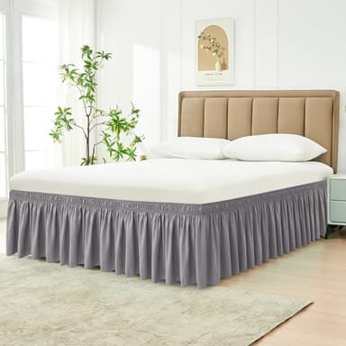 Biscaynebay Wrap Around Bed Skirts for King & Cal King Beds 15" Drop, Silver Grey Adjustable Elastic Dust Ruffles Easy Fit Wrinkle & Fade Resistant Silky Luxurious Fabric Machine Washable - Image 2