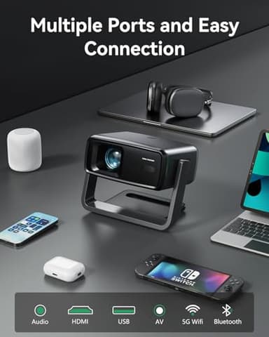 4K Projector Decoding Support, Projector with WiFi and Bluetooth, Native 1080P mini projector, 180° Rotatable with Auto Keystone, 200'' Screen Portable Outdoor Home Theater Movie Smart Projectors - Image 9