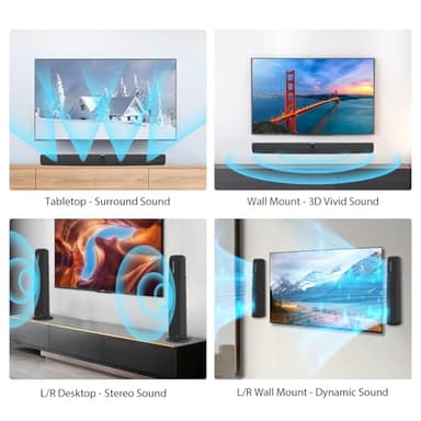 Assistrust Sound Bar for Smart TV, 90W Soundbar with Bluetooth/ARC/Optical/AUX Connect, Auto Volume Boost, 3 Equalizer Modes, 2 in 1 Detachable Soundbar for TV for TV/PC/Gaming/Projectors - Image 5