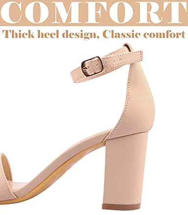 Ankis Nude Heels for Women - Open Toe Ankle Strap Chunky Heel Pump Sandals Party Wedding Strappy Buckle Sandals Standard Size 2.75 Inches Tall Thick Heel Design (Nude Nubuck, numeric_7) - Image 4