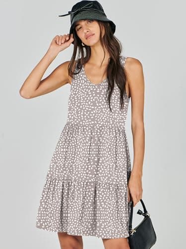 ANRABESS Womens Summer Casual Tank Dress Sleeveless V Neck T Shirt Sundress Flowy Tiered Swing Mini Beach Vacation Dresses Khaki Polka Dot X-Large - Image 3