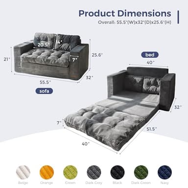 MAXYOYO Convertible Sofa Bed, Pull Out Loveseat Sleeper Sofa, 2 in 1 Folding Couch Bed, Fold Out Floor Couch with Pillows for Living Room Bedroom Lounge, Dark Grey - Image 3