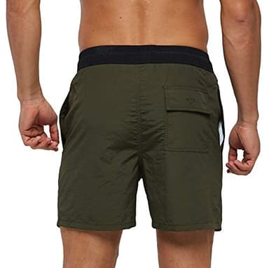SILKWORLD Men's Swim Trunks Quick Dry Beach Shorts with Pockets, Army Green-AG, Small - Image 2