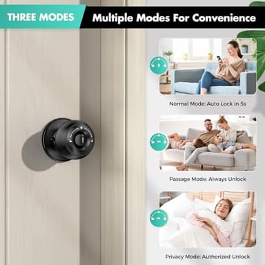 Fingerprint Door Lock，Fingerprint and Keypad Input Smart Door knob, App Controlled Biometric Door Lock, Keyless Entry, Bedroom, Office, Hotel, Apartment Auto Door knob(Matte Black) - Image 6