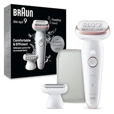 Braun Epilator Silk-épil 9, Hair Removal Device, Women Shaver & Trimmer, Pivoting Head, Wet and Dry Epilator, Includes Shaver Head and Trimmer Comb, SES9-030 - Image 1