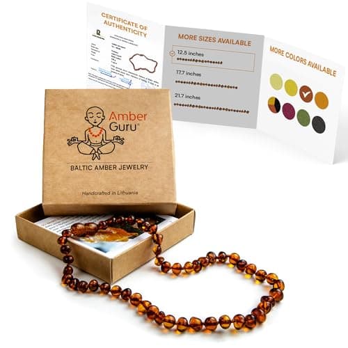Amber Guru Baltic Amber Necklace (Authentic, Certified) - 12.5 inches - Unisex Jewelry - Cognac (Polished) - Real Amber Beads - Proud to Deliver Genuine Baltic Sea Wonder Handmade - Image 1