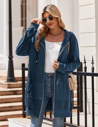 Zeagoo Women's Long Zip Up Hoodie Plus Size Hoodies Spring Fall Sweatshirts Thick Sherpa Lined Fleece Jackets Royal Blue X-Large - Image 3