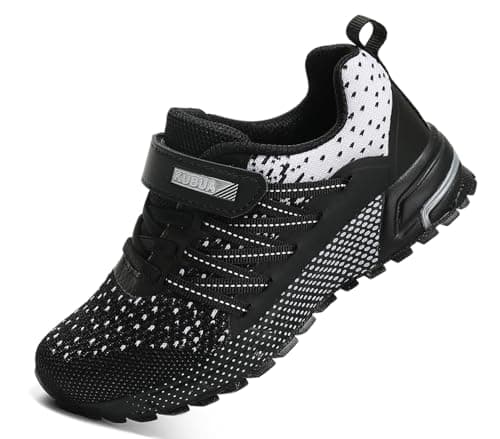 Kids Sneakers for Boys Girls Running Tennis Shoes Lightweight Breathable Sport Athletic Black White B Size US 1 Big Kid - Image 1