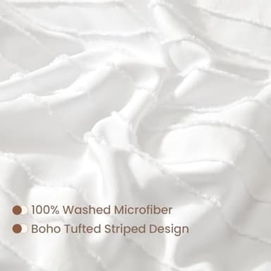 BESTSWEETIE White Duvet Cover King Size - Striped Tufted King Duvet Cover Set with Zipper Closure, 3pcs Soft Microfiber Boho Bedding Set for All Seasons (King, 104"x90") - Image 8