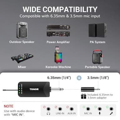 TONOR Rechargeable Wireless Microphones, Metal Bluetooth Handheld Cordless Mic System with Receiver, 2x25 UHF Professional Dynamic Mic for Karaoke, Church, Singing, Wedding, Meeting, DJ, 328ft TW720 - Image 6