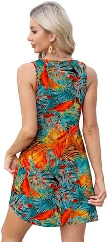 OFEEFAN Womens Summer Dresses 2026 V Neck Sleeveless Sundresses with Pockets Beach Vacation Clothes Floral/Plain - Image 4