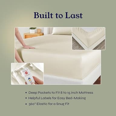 California Design Den Split King Size Sheet Set –100% Cotton, 500 Thread Count Sateen, Cooling Deep Pocket Bedding for Adjustable Beds, Includes Twin XL Fitted Sheets & Pillowcases –Ivory (Beige Tone) - Image 5