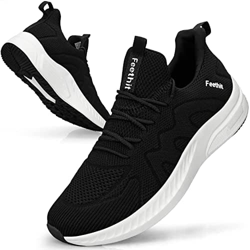 Feethit Mens Running Shoes Slip on Walking Tennis Shoes Lightweihgt Breathable Non Slip Fashion Sneakers for Work Gym Travel Black White 11 - Image 1