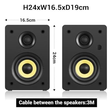Sanyun SW206 4” HiFi Bookshelf Speakers with Studio Mode, 80W Active, Bluetooth 5.4/Optical/Coaxial/TRS/Aux/24bit DAC USB, for Turntable TV PC Desktop, MDF Cabinet, Remote Control, Black - Image 2
