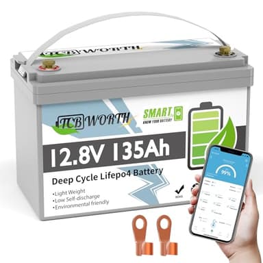 TCBWORTH 12V Lithium Battery 135Ah Bluetooth, Rechargeabel Deep Cycle LiFePO4 Batteries, 100A Smart BMS with Low-Temp Protection, Perfect for RV, Solar, Boat, Marine, Trolling Motor - Image 1