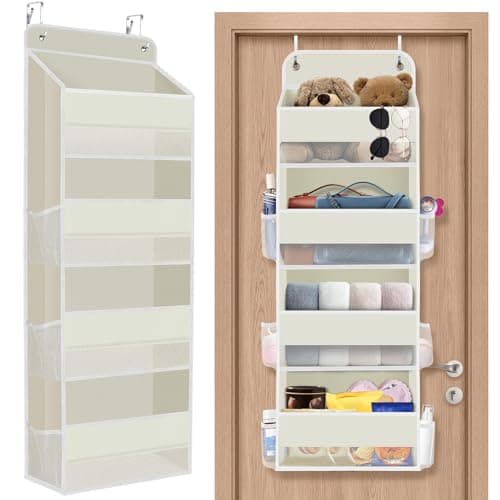 SpaceHacks 1 Pack Over The Door Organizer, Hanging Storage Organizer with Clear Window, 40lb Ultra Sturdy Large Capacity Room Organizer for Pantry Bathroom Nursery Closet Baby Essential (Beige) - Image 1