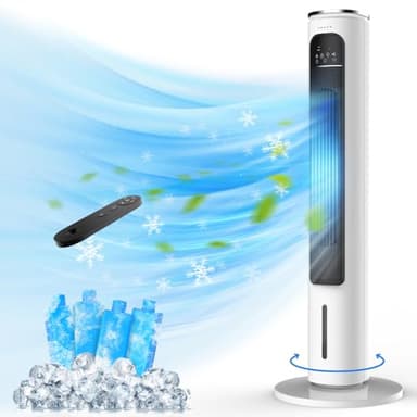 Windowless Portable Air Conditioners, 37’’ Evaporative Air Cooler w/Remote, 2.5L Water Tank & 4 Ice Packs, 12H Timer Auto-off, 70° Oscillating, Quiet Cooling Tower Fan For Bedroom Living Room Office - Image 1