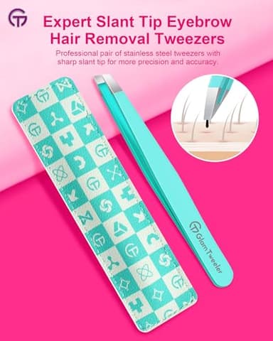Expert Eyebrow Hair Removal Tweezer with Leather Case, GlamTweeler High Precision Slant Tip Stainless Steel Tweezers for Men and Women (Robin's Egg Blue) - Image 2