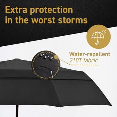 EEZ-Y Travel Umbrellas for Rain - Wind Resistant w/Open Close Button - Black - Image 4