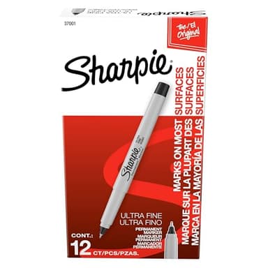 Sharpie Permanent Markers, Ultra Fine Tip, Black, 12 Count - For Classroom, Office, Home, Quick Drying, Fade Resistant, For Wood, Plastic, Paper, Metal, Ideal for Posters, Drawing, Coloring - Image 1