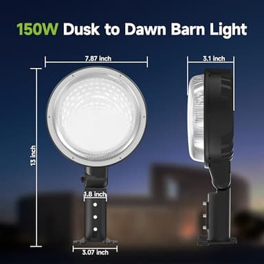 Leddictive 150W LED Barn Light, 20000LM Dusk to Dawn Outdoor Yard Light with Photocell, 6500K Daylight, Adjustable Angle IP66 Waterproof Street Lights for Barn/Yard/Garage/Security/Farmhouse - Image 6