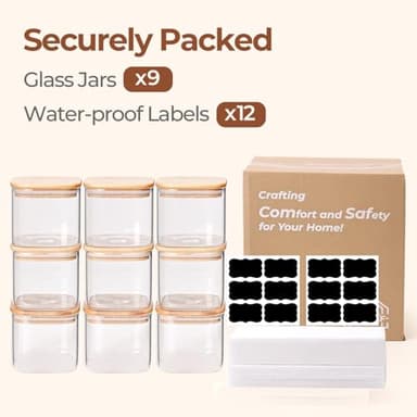 ComSaf 0.7 Qt Glass Food Storage Jars Set of 9, Clear Glass Storage Containers with Lids, Pantry Organization Jar, Spice, Blooming Tea, Oat, Coffee and Sugar Container, Small Canister Set for Kitchen - Image 8