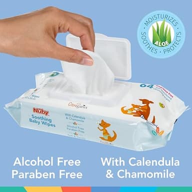 Nuby's Soothing Ultra Premium Baby Wipes Naturally Inspired with Chamomile, Aloe, and Citroganix, Fragrance Free, Extra Thick, 512 Count - Image 2